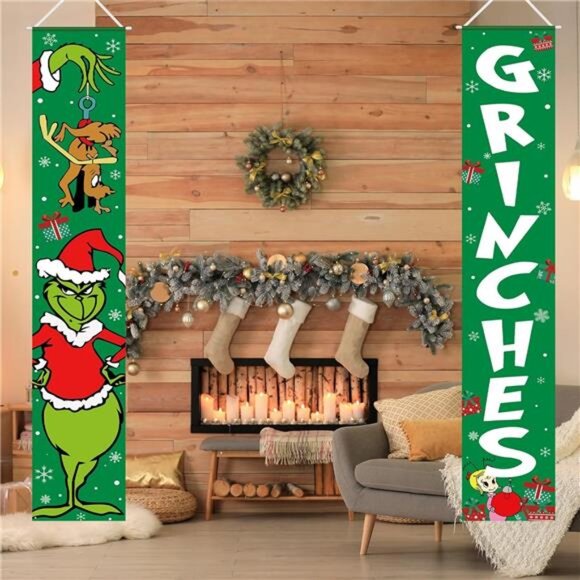 Grinches Christmas Banner, Xmas‎ Porch Door Sign for Indoor/Outdoor Decorations - Picture 3 of 8